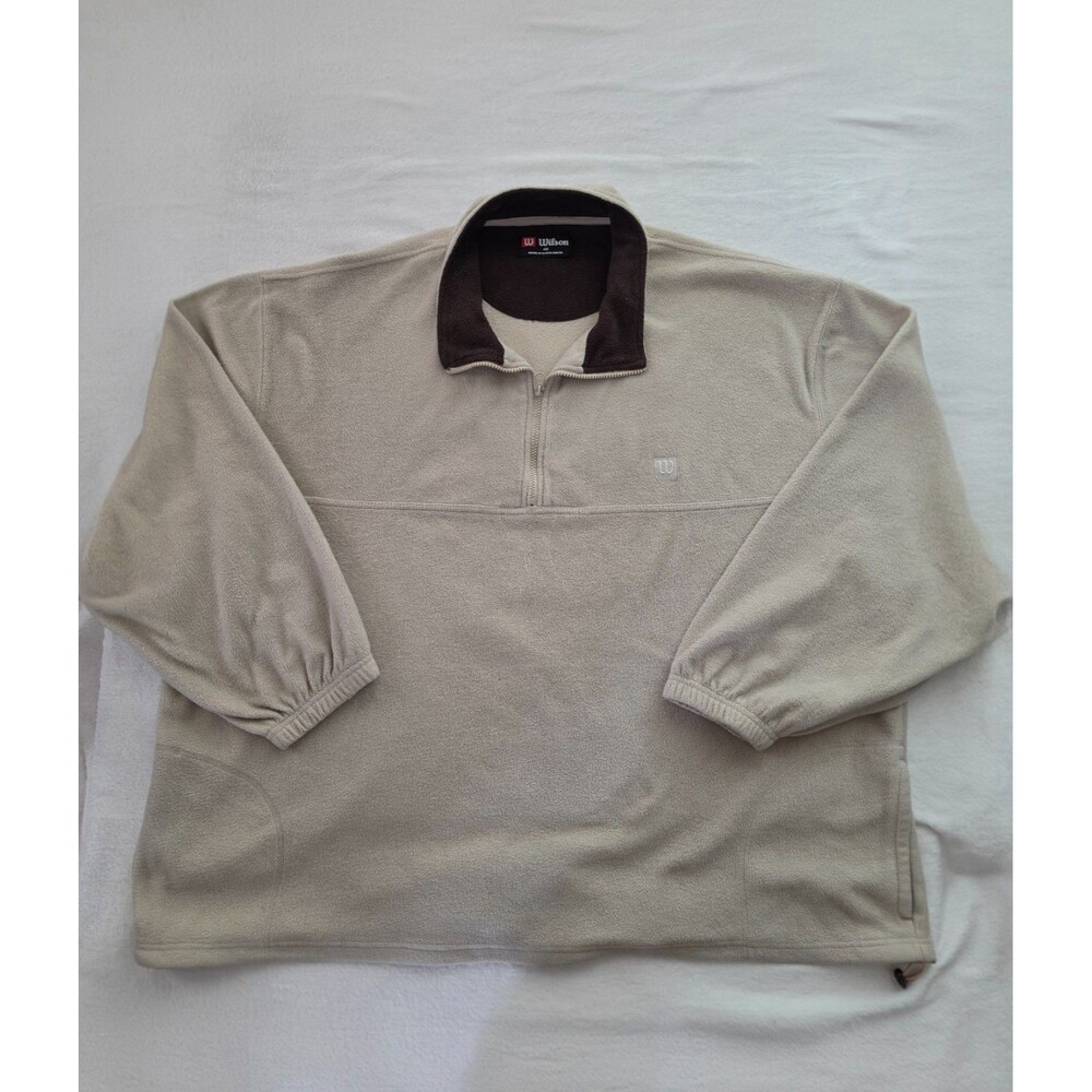 Vintage Wilson Mens Beige Quarter Zip Fleece Pullover Sweater Size 4XL